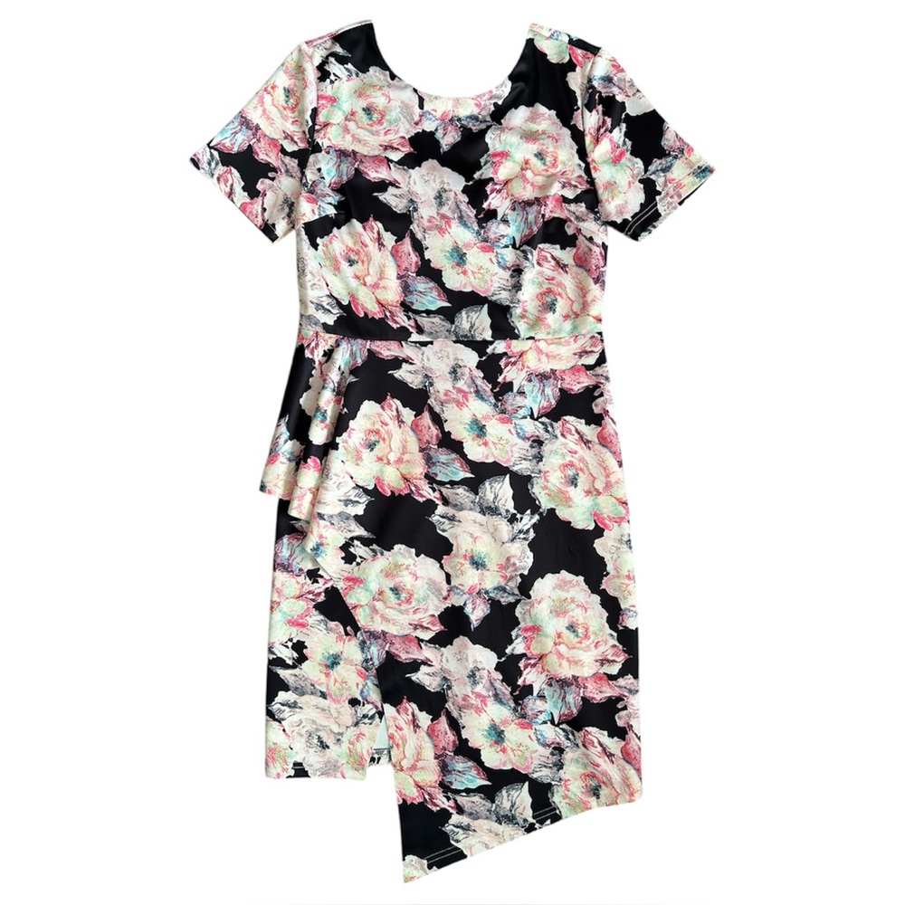 Angeleye London Dress Floral Print Peplum Overlay Women’s Size 8